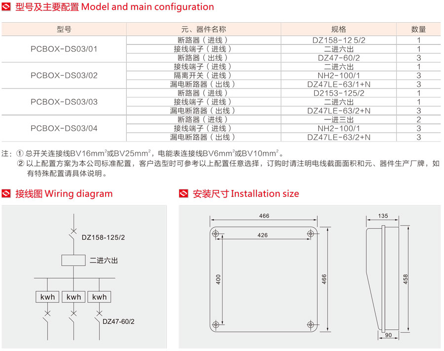 单相三表位电表箱型号、主要配置、接线图、安装尺寸 单相三表位电表箱型号、主要配置、接线图、安装尺寸